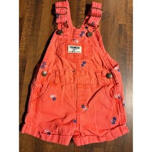 OshKosh Bgosh Baby Girls Coral Pink Floral Embroidered Overalls 6M